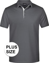 Grote maten polo shirt Golf Pro premium grijs/wit voor heren - Grijze plus size herenkleding - Werk/zakelijke polo t-shirts 3XL
