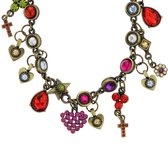 Ketting antiek goudkleur met multi-color hangers