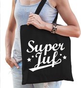 Super juf katoenen kado tas zwart - Jufdag / einde schooljaar cadeau