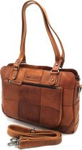 Hill Burry – VB100111 -3197 - echt lederen - dames - checkered handbag - stevig - chique - uitstraling - vintage leder- bruin /cognac