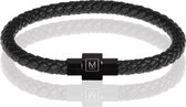Memphis armband leer en edelstaal Zwart-22cm