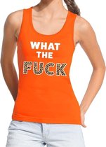 What the Fuck tijgerprint tekst tanktop / mouwloos shirt oranje dames - dames singlet What the Fuck tijgerprint - oranje kleding L