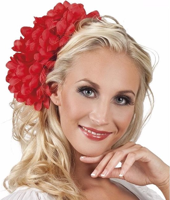 Fleur de cheveux Dahlia rouge avec clip 20 cm - Accessoires cheveux de fête  -... | bol.com