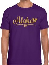 Aloha goud glitter hawaii t-shirt paars heren 2XL