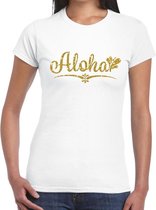 Aloha goud glitter hawaii t-shirt wit dames L