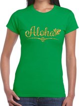 Aloha goud glitter hawaii t-shirt groen dames - dames shirt Aloha XL