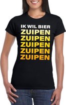 Oktoberfest Ik wil bier zuipen tekst t-shirt zwart dames L