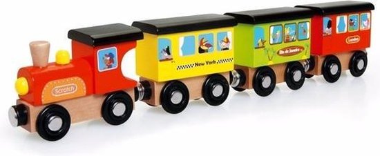 Kangoeroe verfrommeld worm Houten speelgoed trein rond de wereld 31 cm | bol.com