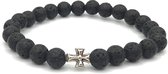 Milez - Kralen armband heren lavasteen 8mm - zwart - maat M/L