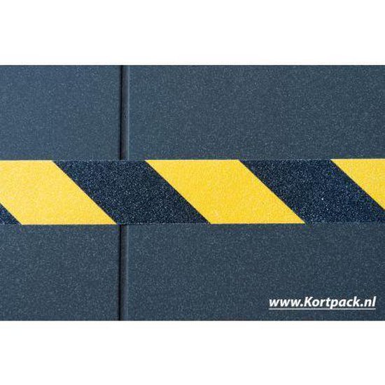 Kortpack - Anti Slip Tape 50mm breed x 18.3mtr lang - Geel/ Zwart - Voor Binnen & Buiten - Antisliptape voor op Vloeren, Trappen, Drempels - (020.0087) - Kortpack