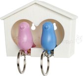 Decoratief object Sleutelkastje met vogeltjes duo (roze-blauw)