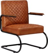 Fauteuil 63x75x88 cm echt leer lichtbruin (incl. vloerviltjes)