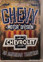 TH Commerce - Chevy - Chevrolet Motor Division Garage Auto - Metalen Vintage Decoratie Wandbord - Reclamebord - Muurplaat - Retro - Wanddecoratie -Tekstbord - Nostalgie - 30 x 20 cm - 0659