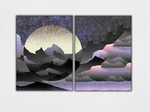 Braveprint - Schilderij - Nacht Uit Twee Verticale Panelen Uitgerekt Het Frame. % Katoen. - Roze, Rood, Grijs En Paars - 60 X 40 Cm