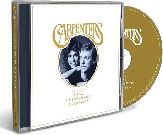 CD-hoes van Carpenters met The Royal Philharmonic Orchestra, met een cirkelvormige foto van Karen en Richard Carpenter.