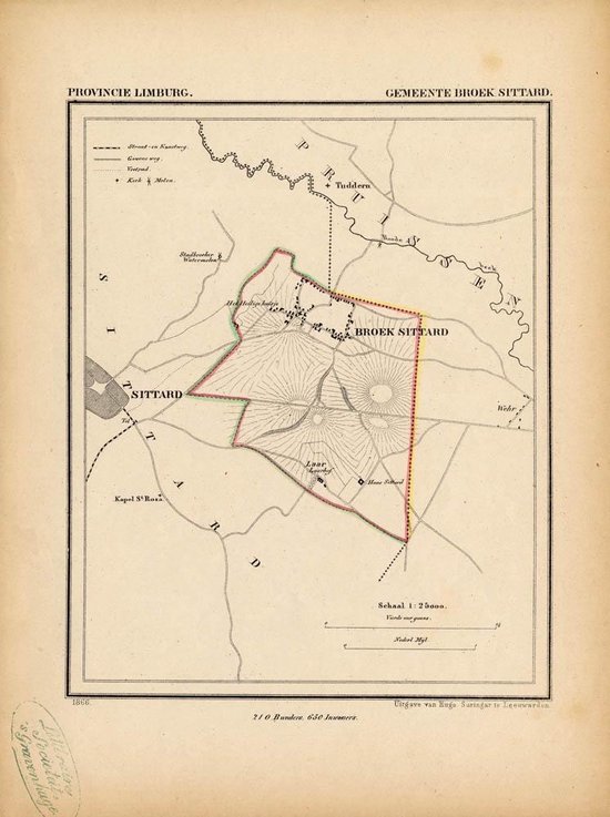 Historische kaart, plattegrond van gemeente Broek Sittard in Limburg uit  1867 door... | bol.com