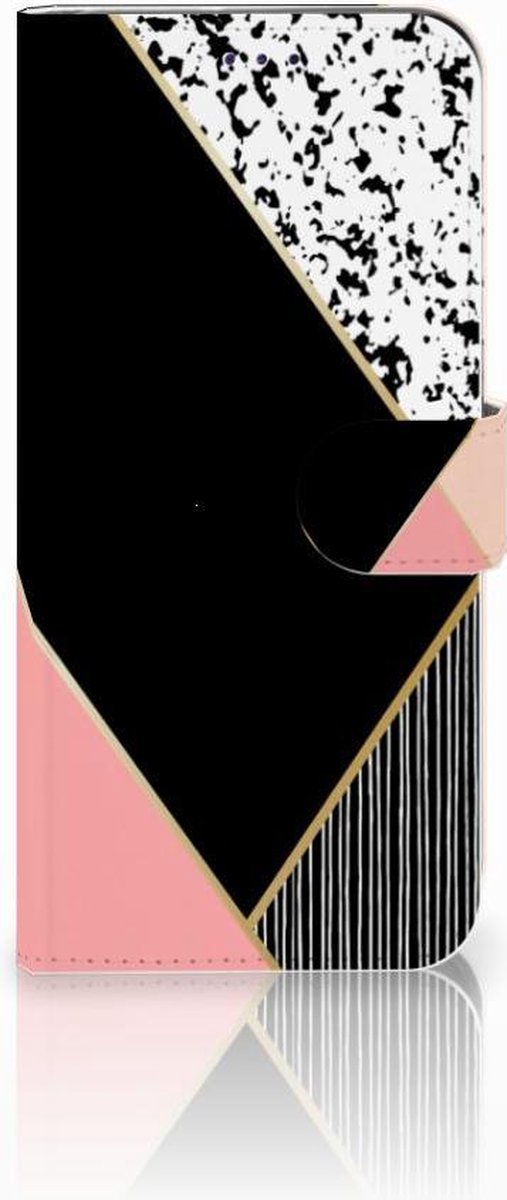 Samsung Galaxy A50 Book Case Zwart Roze Vormen