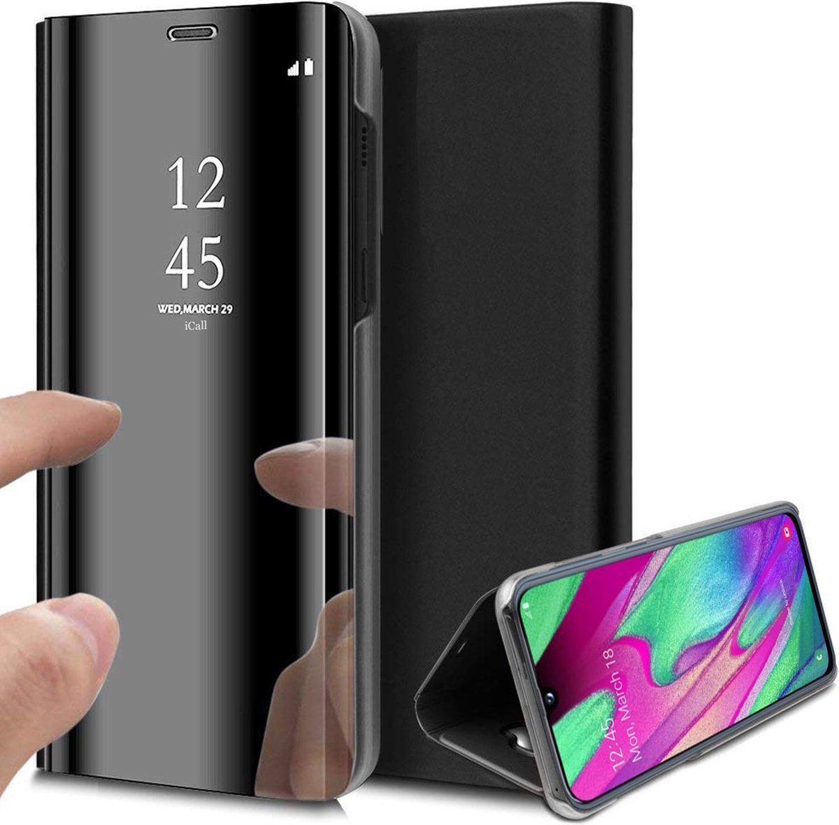 Hoesje geschikt voor Samsung Galaxy A40 - Book Case Spiegel Zwart