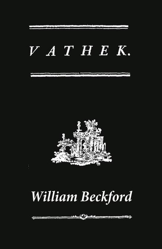 Boek "Vathek" door William Beckford, met een illustratie van een gebouw.