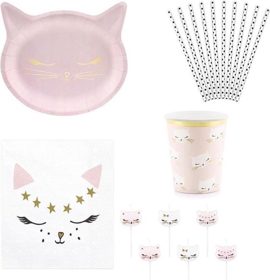 poes-poezen-thema-kinderfeestje-tafelversiering-pakket-6-pers-bol