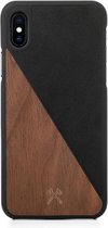 Woodcessories - iPhone X / Xs Hoesje - EcoSplit Leather Walnoot en leer Zwart