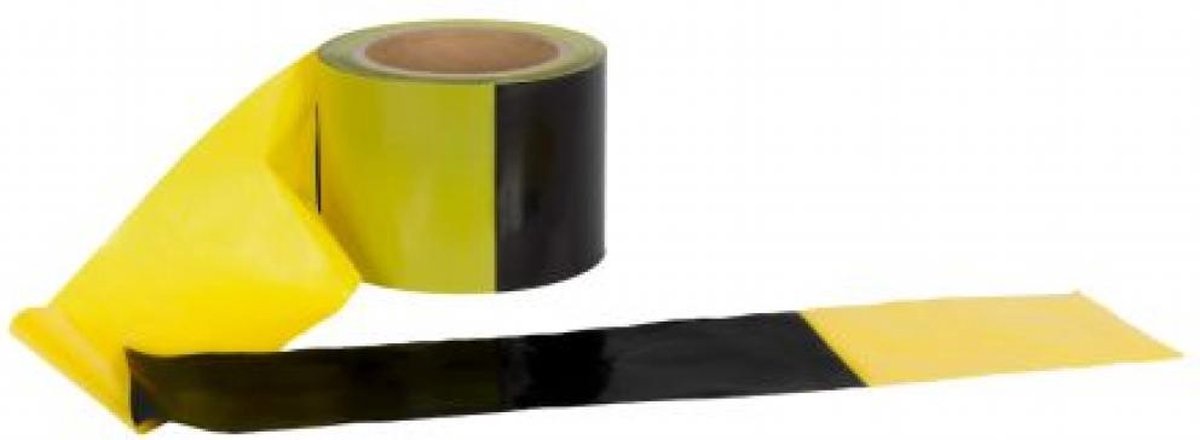 Kortpack - Afzetlint 75mm breed x 100mtr lang, 35my dik - Dubbelzijdig Zwart/Geel Geblokt - 1 Rol - Waarschuwingslint - Gevaren-afzetlint - (027.0011)