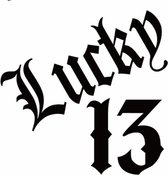 Zwarte Lucky 13 autosticker - stikker met ongeluksgetal - maak 13 uw geluksgetal - Lucky13 - 14,8 x 15 cm - aut135