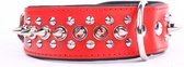 Dog's Companion Leren Halsband - met Spikes - Lengte: 55cm Verstelbaar van: 45-53 cm x 40 mm - Rood/Zwart