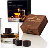 Lumaland - Whiskey stenen - van hoogwaardig graniet - Whiskey stones - incl. houten doos en opbergtasje - Set van 6 - Zwart