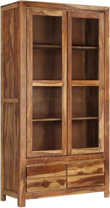 Hoge dressoir sheesham hout 90x40x175 cm hoge vitrine kast / hoge buffetkast | bol.com