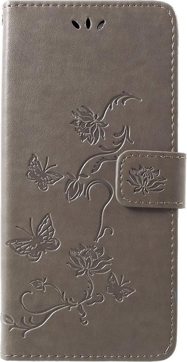 Shop4 - Geschikt voor Samsung Galaxy A9 (2018) Hoesje - Wallet Case Vlinder Patroon Grijs