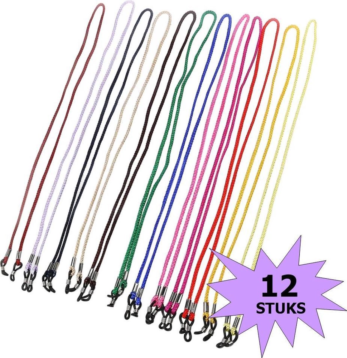 Fako Bijoux® - 12x Brillenkoord Nylon - Multipack - 12 Stuks Briltouwtjes - Regenboog Mix