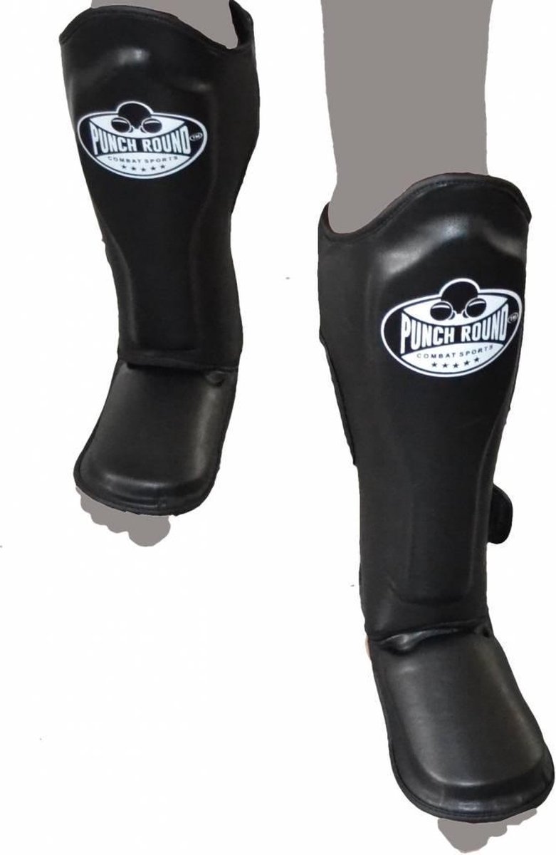 Punch Round Combat Sports Kickboks Scheenbeschermers Kids Zwart - Kids - 8 Jaar