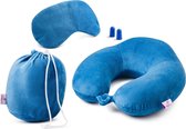 Travel Easy Memory Foam Reiskussen Set De Luxe inclusief Oogmasker & Oordopjes – Traagschuim Comfort Nek Kussen - Vliegtuig Kussen - Reiskussentje - Travel Pillow - Neksteun Voor Reis, Vliegt