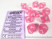 Chessex dobbelstenen set, 10 10-zijdig, Frosted pink w/white