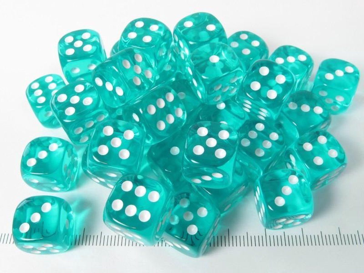 Chessex doorschijnend groen/wit D6 12mm Dobbelsteen Set (36 stuks)