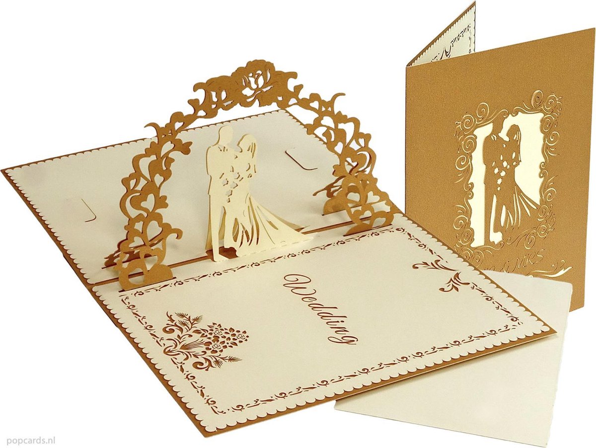 Popcards - Grote Romantische Trouwkaart huwelijk trouwen huwelijkskaart 3D Wenskaart