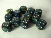 Chessex dobbelstenen set, 12 6-zijdig 16 mm, Festive green w/silver