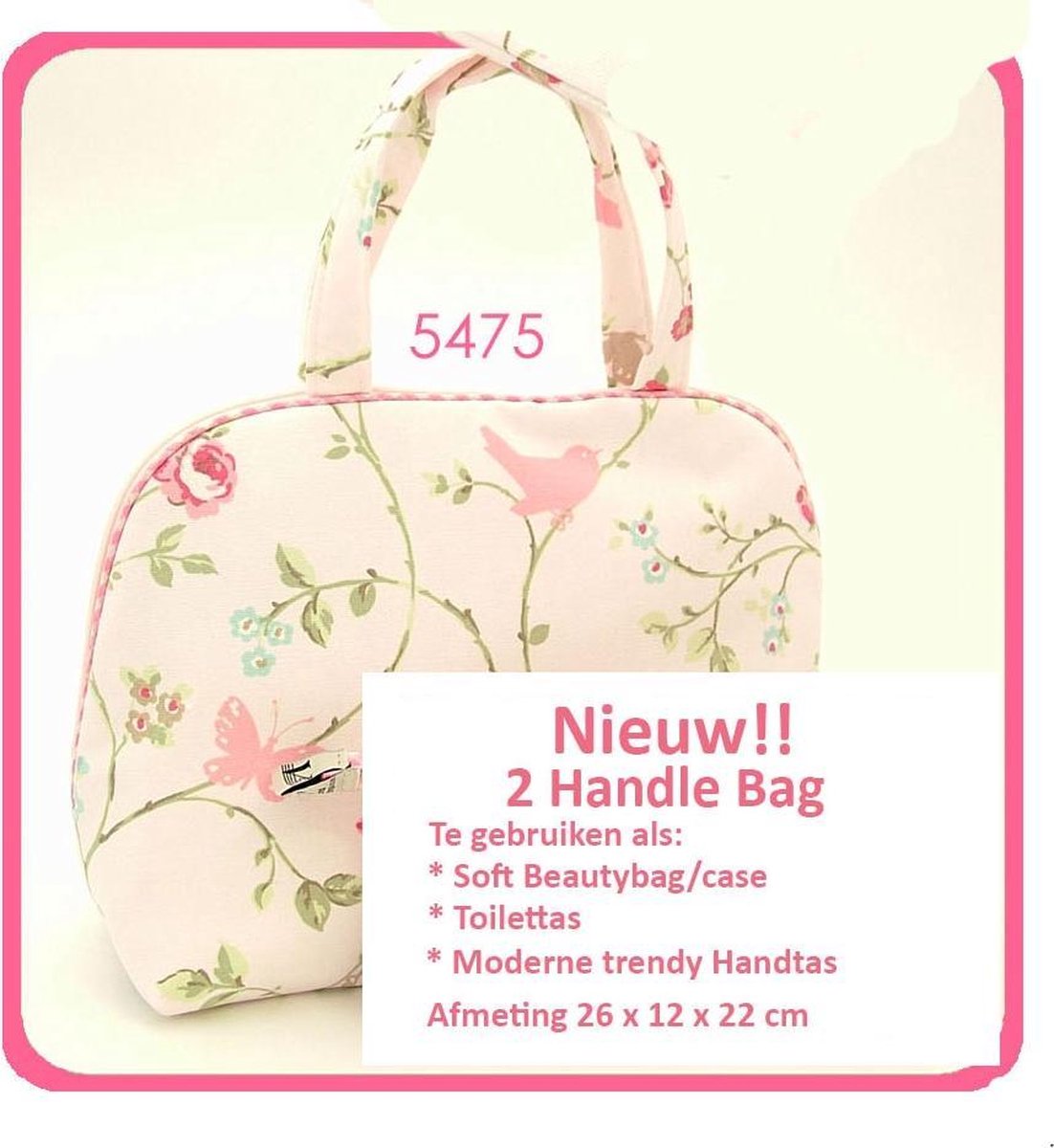 Vagabond-2 Handle Cosmetic Bag-"Bird Trail" 5475-Afmeting 26 x 12 x 22 cm.