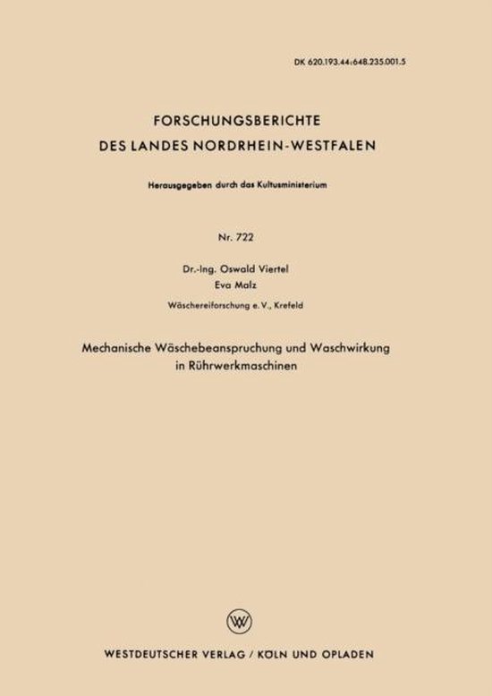 Mechanische Waschebeanspruchung Und Waschwirkung in Ruhrwerkmaschinen