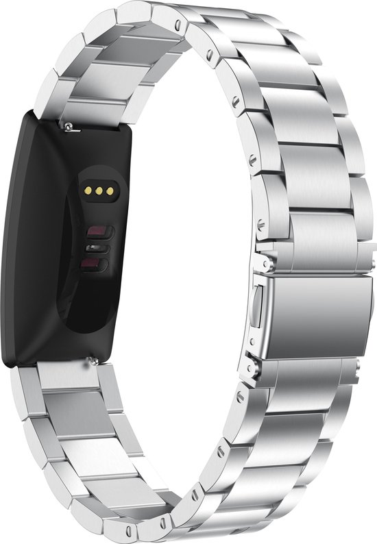 SmartphoneClip® Metaal schakel Bandje Zilver geschikt voor Fitbit Inspire | Inspire 2 | Inspire HR