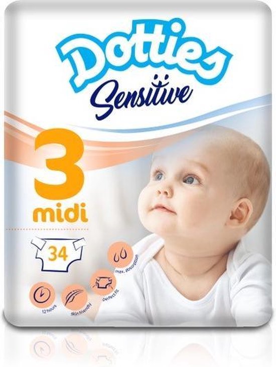 Dotties Sensitive Baby Luier Midi 3 34 St | bol.com