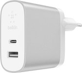 Belkin Thuis snellader iPhone PowerDelivery dubbele poort 27W USB-C en 12W USB- A  - Zilver