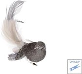 Goodwill Kerstbal-Kerstvogel-Vogel op klip Glitter IJsblauw -Zilver  Lengte 21 cm   Voordeelverpakking van 2 stuks
