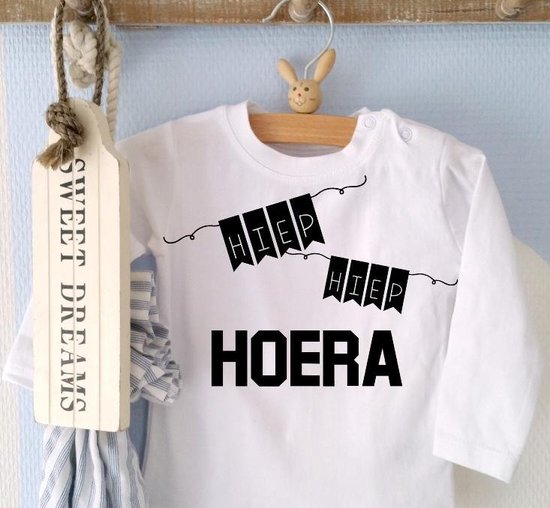 Shirtje Hiep Hiep Hoera | lange mouw| wit| maat 80 | verjaardags t-shirt  voor de... | bol.com
