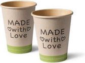 100x Koffiebeker Made with Love bamboe 180ml - Koffie thee chocomel soep drank water beker karton