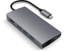 Satechi Multi-Port Adapter V2 Dock st., USB 3.2 Gen 1 (3.1 Gen 1) Type-C, Gris, MicroSD (TransFlash), SD, HDMI, RJ-45, USB 3.2 Gen 1 (3.1 Gen 1) Type-A, Aluminium, USB