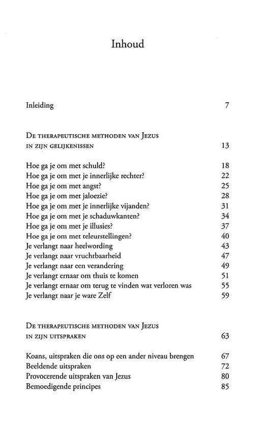Een boekpagina met de inhoudsopgave.