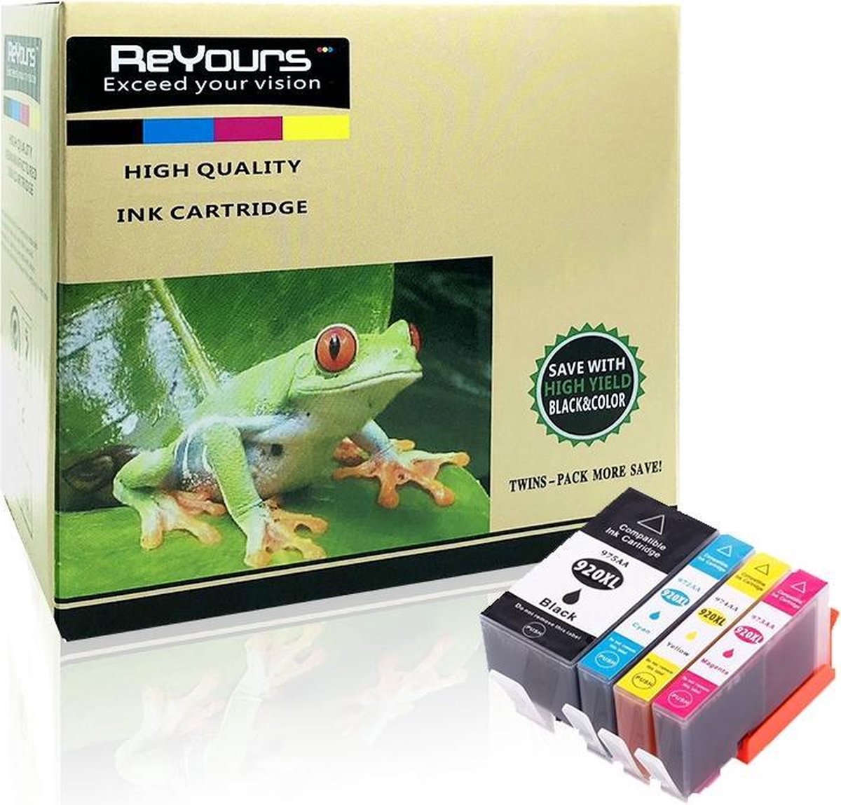 ReYours HP 920 XL 920XL Compatible Inktcartridge - Zwart en Kleur - 4-pack - met chip