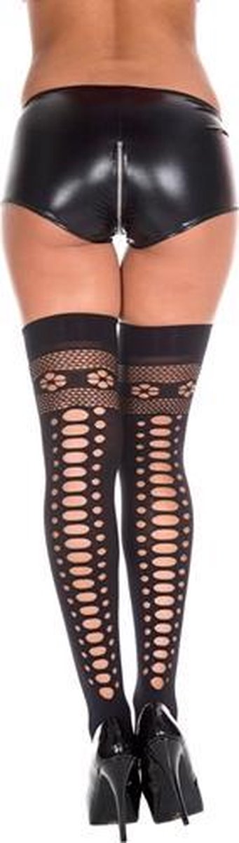 Music Legs Opengewerkte Kousen Met Bloemendesign - Zwart